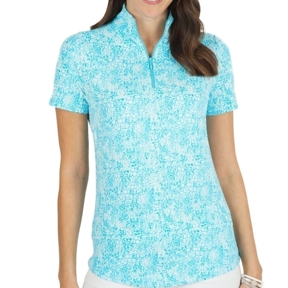 IBKUL Tops - Ibkul Short Sleeve Zip Mock Neck Abstract‎ Top Size XS NWT
